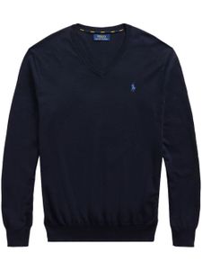 Polo Ralph Lauren pull à col v et logo brodé - Bleu