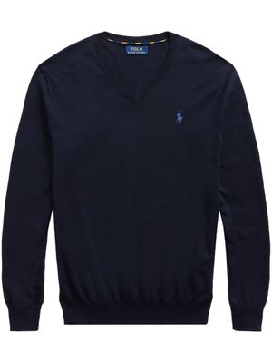 Polo Ralph Lauren pull à col v et logo brodé - Bleu
