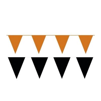 Feest versiering punt vlaggetjes pakket - 200 meter - oranje en zwart - slingers / vlaggenlijnen
