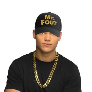 Foute party verkleed accessoires voor heren - MR FOUT baseballcap - schakel ketting goud