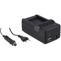 4-in-1 acculader voor Panasonic DMW-BCM13 accu - compact en licht - laden via stopcontact, auto, USB en Powerbank