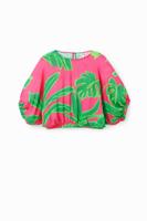 Tropische korte blouse met pofmouwen - RED - L