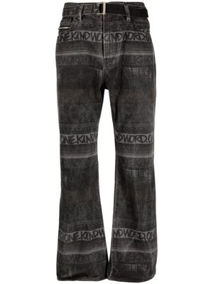 sacai jean à motif monogrammé - Noir