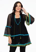 Yoek Blouse pompon | Zwart | Maat 50/52