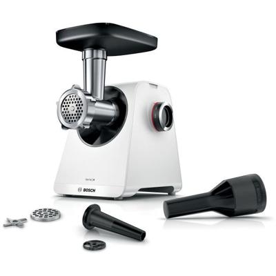 Gehaktmolen - BOSCH - MFWS420W Series 4 - Wit - 500 W - geblokkeerde motor 1900 W - 2,5 kg/min - 2 snelheden - 2 maalroosters