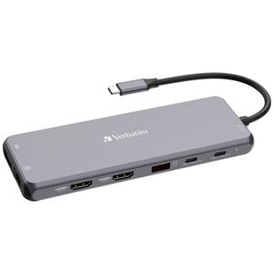 Verbatim CMH-13 USB-C (USB 3.2 Gen 2) multiport hub 13 poorten Met ingebouwde netwerkaansluiting, Met snellaadpoort, Met USB-C stekker, Ultra HD-geschikt Grijs