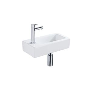 QeramiQ Fuente Fonteinset - 37.5x18.5x9cm - keramiek - kraangat links - fonteinkraan chroom - afvoerplug - verlaagd sifon - Glans wit SW1122449/SW696209/SW696219/SW696234