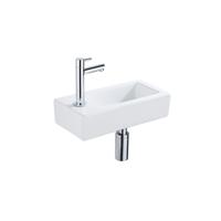 QeramiQ Fuente Fonteinset - 37.5x18.5x9cm - keramiek - kraangat links - fonteinkraan chroom - afvoerplug - verlaagd sifon - Glans wit SW1122449/SW696209/SW696219/SW696234