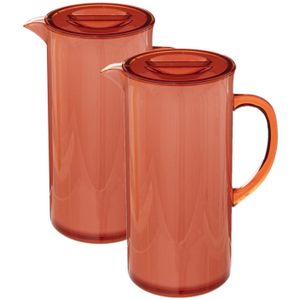 Set van 2x stuks sapkan/schenkkan karaffen met deksel 1950 ml rood