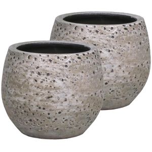 Set van 2x stuks bloempot/plantenpot van keramiek industrieel lava beige motief D16 cm en H14 cm