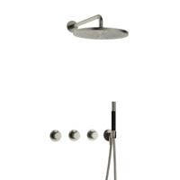 Hotbath Cobber - CB7067 - Inbouw Regendoucheset - Geborsteld Nikkel - 2 Stopkranen - Thermostatisch - Wandarm 40 cm - Hoofddouche 300 mm - Staafhanddouche - met M106 - Waterbesparend