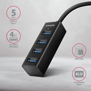 AXAGON AXAGON HUE-M1A Superspeed USB-A Mini Hub, 4x USB 3.0 - 20cm, schwarz USB 3.0-hub 4 poorten Zwart