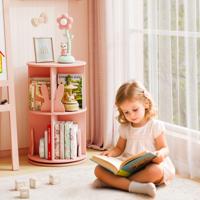 Ronde Draaibare Hoekboekenkast voor Kinderen Vrijstaande Opbergplank 360° Draaibaar Scheidingswanden in de vorm van Konijn Roze
