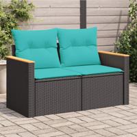 Tuinbank 2-zits met kussens poly rattan zwart