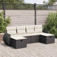 6-delige Loungeset met kussens poly rattan zwart 6-delige Loungeset met kussens poly rattan zwart