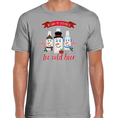Fout kersttrui t-shirt voor heren - IJskoud bier - grijs - Christmas beer