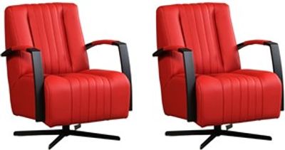 Set van 2 Rode leren industriële draaifauteuils Galaxy - staal zwart frame met stervoet - Toledo Leer Ducati (rood leer)