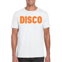 Bellatio Decorations Verkleed T-shirt heren - disco - wit - oranje glitter - jaren 70/80 - carnaval 2XL  - - thumbnail