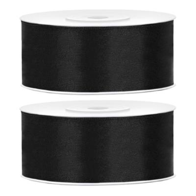 Partydeco Cadeaulint - 2x - zwart - 2,5 cm x 25 meter - satijn - sierlint - inpakken - decoratie Partydeco Cadeaulint - 2x - zwart - 2,5 cm x 25 meter - satijn - sierlint - inpakken - decoratie