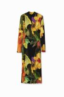 Slim fit midi-jurk met bloemen - BLACK - L