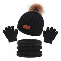Bon&Bon 3-Delige Winterset Kinderen - Zwarte Muts, Sjaal & Handschoenen 2-3 jaar