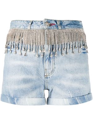 Philipp Plein short en jean à ornements en cristal - Bleu