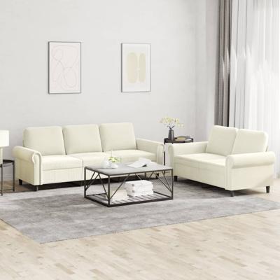 2-delige Loungeset met kussens fluweel crèmekleurig