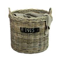 Opbergmand - op wieltjes - bruin - rond - D65 x H60 cm - rotan - gevlochten riet - mand