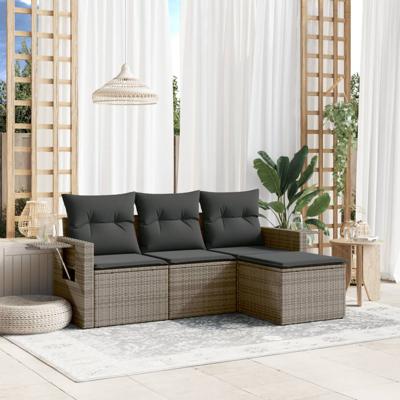 4-delige Loungeset met kussens poly rattan grijs