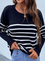 Striped Casual Crew Neck Sweater - thumbnail