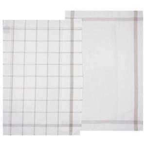 Theedoek Traditioneel - set van 2x stuks - grijs/wit- motief - katoen - 70 x 45 cm