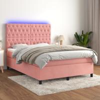 Boxspring met matras en LED fluweel roze 140x190 cm