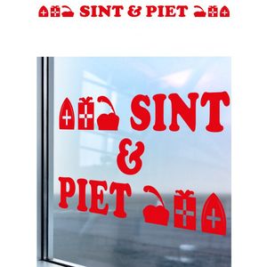 Sint en Piet zelfklevende raamsticker groot rood 180 x 28 cm