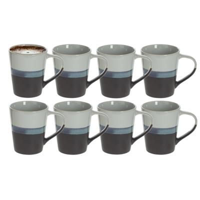 Koffiemokken Lagune - 8x stuks - Keramiek - grijs/blauw - 360 ml - 9 x 10 cm