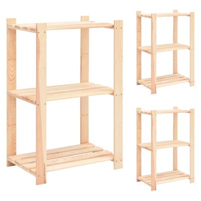 Opbergrekken 3-laags 3 st 60x38x90 cm massief grenenhout 150 kg