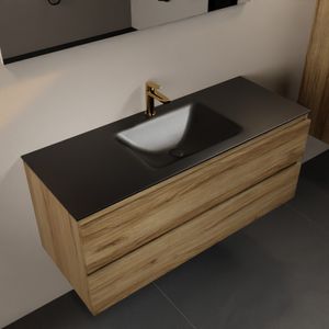 MONDIAZ AIVY 120cm badmeubel Chai, wastafel Urban solid surface midden 1 kraangat met spiegel (AI-351621URBAN-SI - AI-M120CHMI - AI-S120X70)