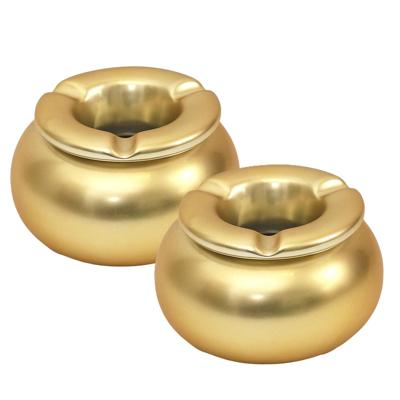 Storm Asbak Marrakesh - 2x - Kunststeen - D10 x H6 cm - mat goud - voor binnen/balkon/serre