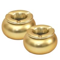 Storm Asbak Marrakesh - 2x - Kunststeen - D10 x H6 cm - mat goud - voor binnen/balkon/serre