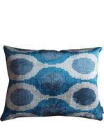 Les-Ottomans coussin en soie à motif en jacquard - Bleu - thumbnail