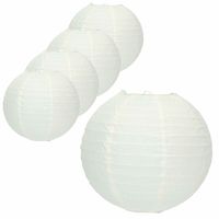 Pakket van 12x stuks luxe bol feest lampionnen gebroken wit 25 cm - thumbnail