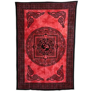 Authentiek Wandkleed Katoen Chakra Cirkel OHM Rood (215 x 135 cm)