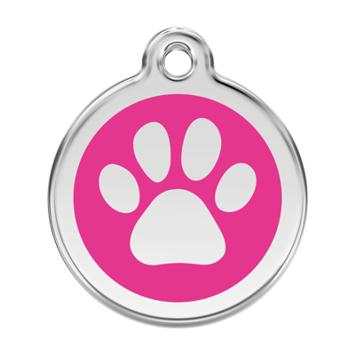 Paw Print Hot Pink roestvrijstalen hondenpenning large/groot dia. 3,8 cm - Reddingo