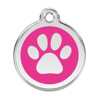 Paw Print Hot Pink roestvrijstalen hondenpenning large/groot dia. 3,8 cm - Reddingo