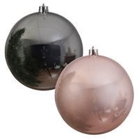 2x stuks grote kerstballen van 20 cm glans van kunststof roze en zilver - thumbnail