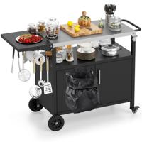 BBQ-Kar Buitenkeukenkar Opvouwbare Lade van Roestvrij Staal 6 Haken Open Plank Kast met 2 Deuren voor Picknick Tuin Zwart BBQ-Kar Buitenkeukenkar Opvouwbare Lade van Roestvrij Staal 6 Haken Open Plank Kast met 2 Deuren voor Picknick Tuin Zwart