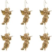 6x Gouden engel met dwarsfluit kerstversiering hangdecoraties 10 cm