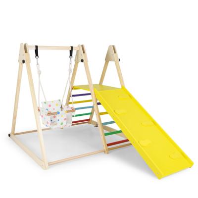 4-in-1 Indoor Klimrek Speeltuin met Babyschommel Rustplatform Klimhelling & Ladder Montessori-Klimsets-Multicolor