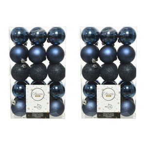 60x stuks kunststof kerstballen donkerblauw (night blue) 6 cm glans/mat/glitter