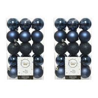 60x stuks kunststof kerstballen donkerblauw (night blue) 6 cm glans/mat/glitter - thumbnail