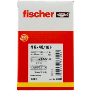 Fischer 513840 schroefanker & muurplug 100 stuk(s) Schroef- & muurplugset 40 mm